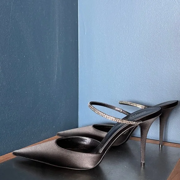 Saint Laurent Barbara Crystal embellished Satin Mule Heels - new in box - Picture 5 of 11